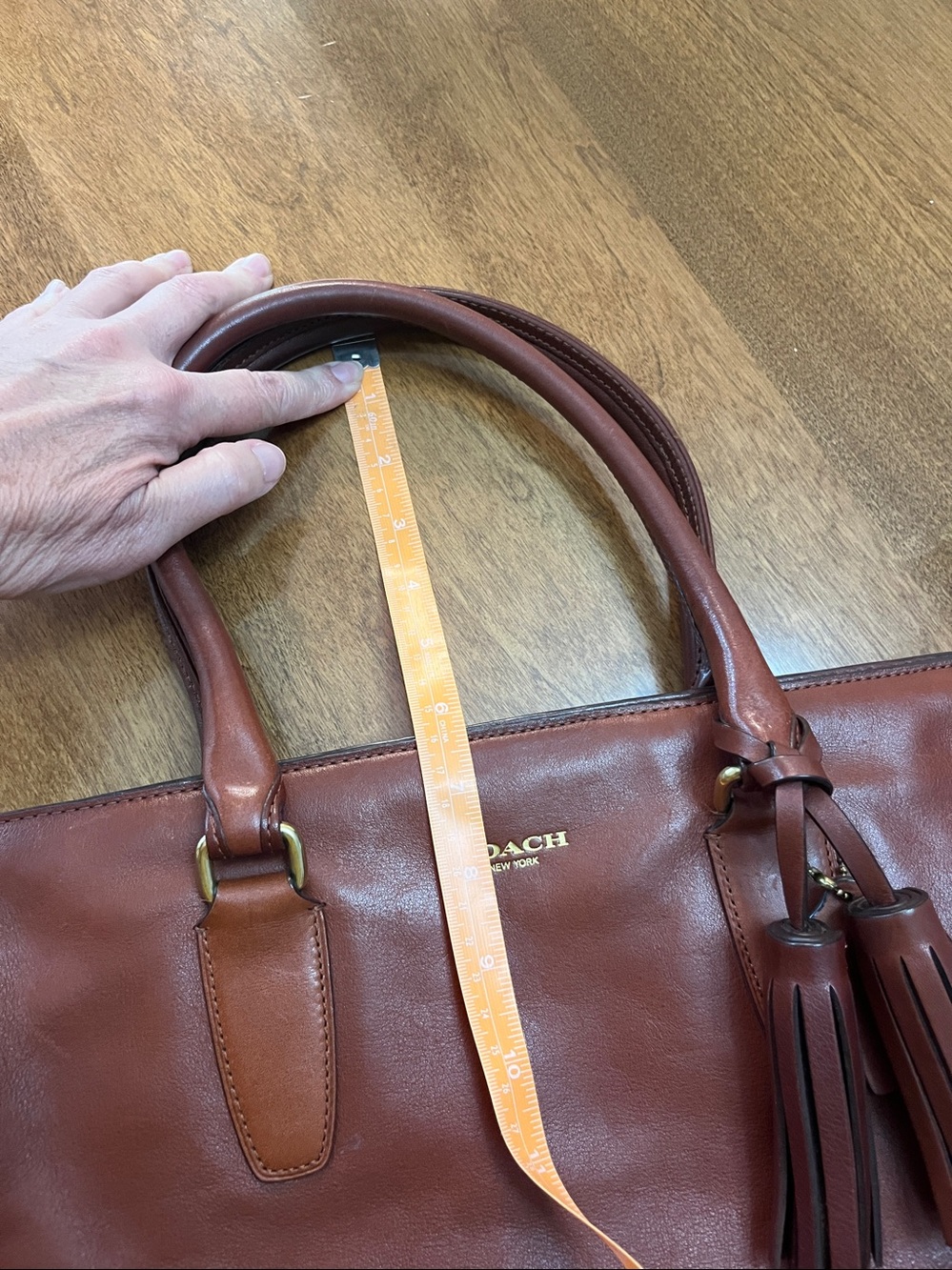 COACH Brown Leather Tote with Tassel Charm - Picture 7 of 8